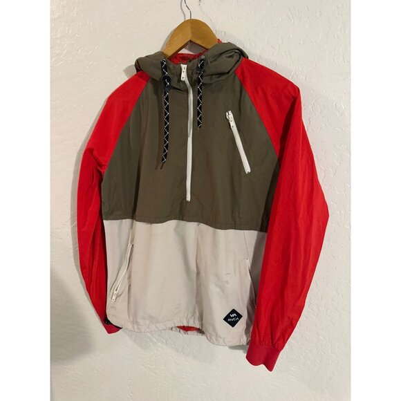 RVCA Hallihan II Green & Red Hooded Rain Jacket - Picture 2 of 13